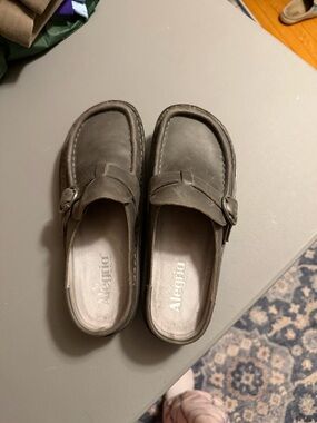 Alegria Gray Slip-On Clog Mules